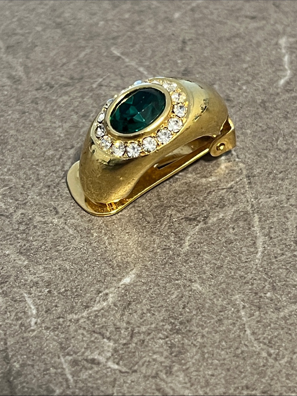 Vendors single Gold-Tone Clip-On Emerald Green Center and Crystal. Replacement